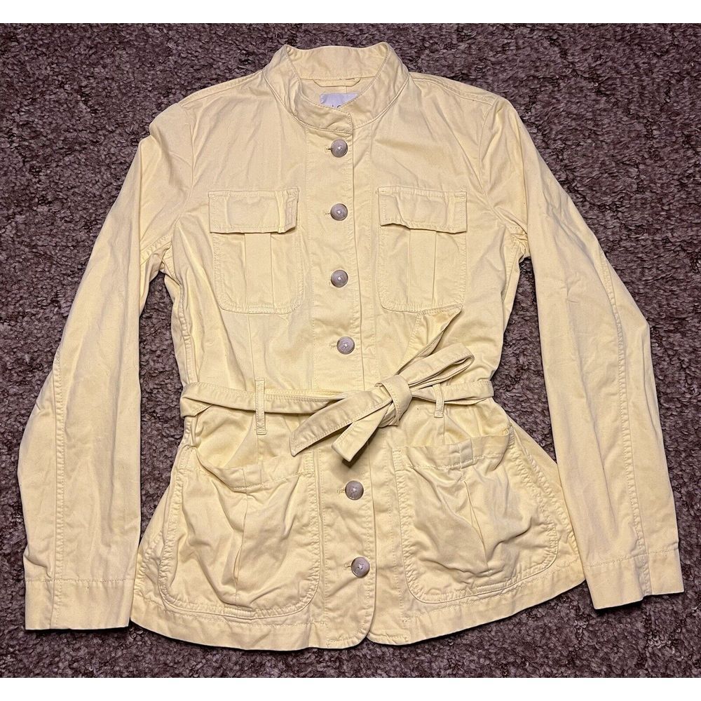 Ann Taylor Loft Jacket Womens S Yellow Button Coat‎ Pockets Tie Ladies